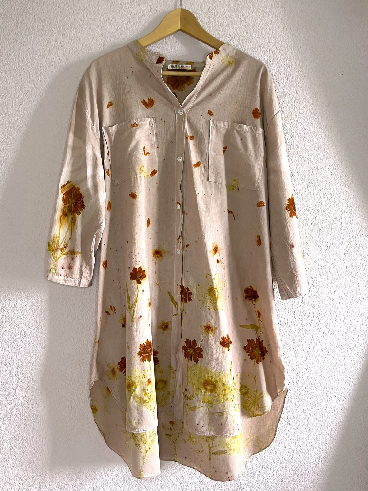 Bloom Again - lange Baumwollbluse rosa & orange