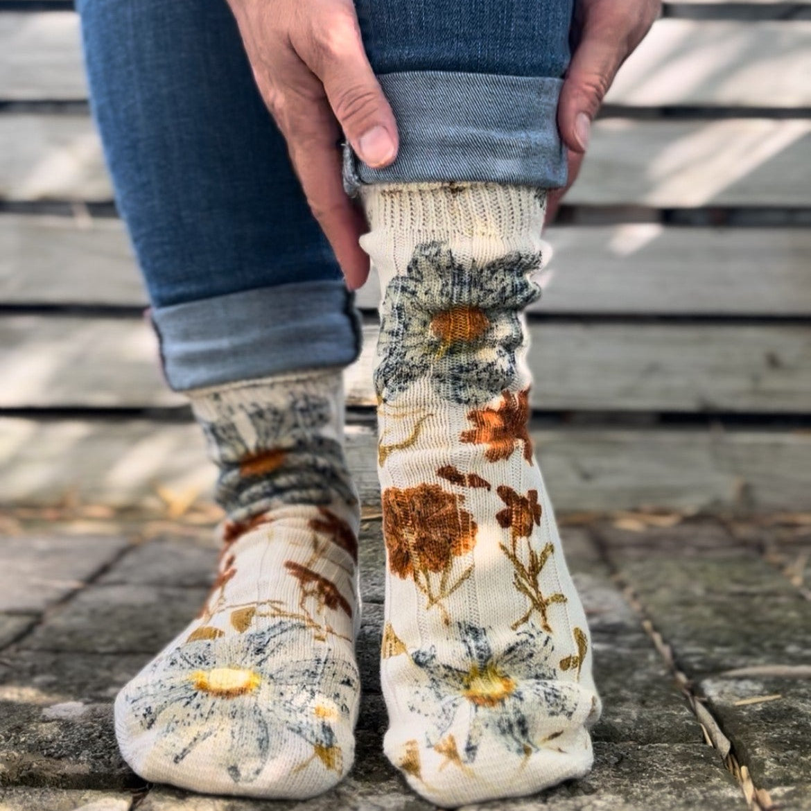 Botanically dyed socks - Rubenza Sky